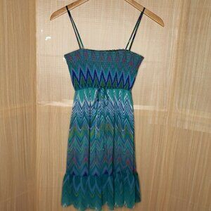 City Triangle Teal Aztec Print Shirred Top Dress
